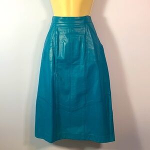 Char true vintage 80’s 90’s teal blue leather pencil skirt tailored pockets 10